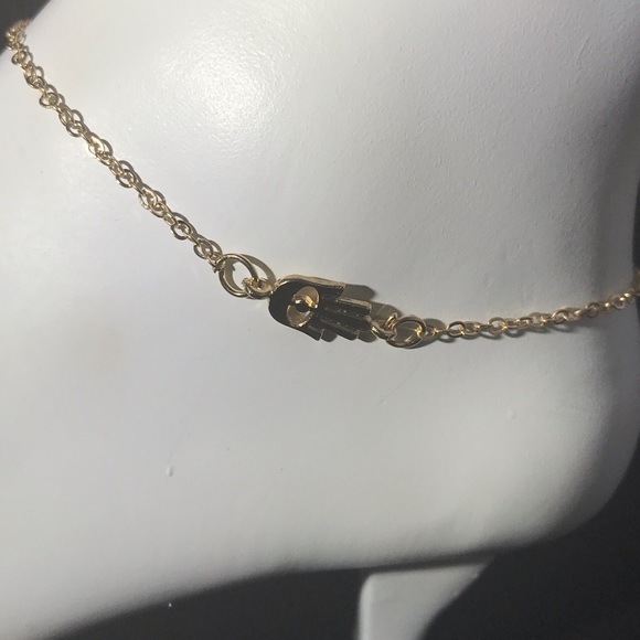 Hamsa hand evil eye charm gold plated ankle bracelet. - Picture 2 of 4